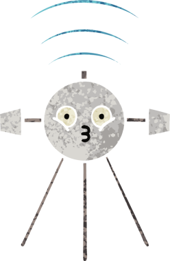 Bir insan tarafından çizilmiş bir uydunun retro çizim tarzı karikatürü