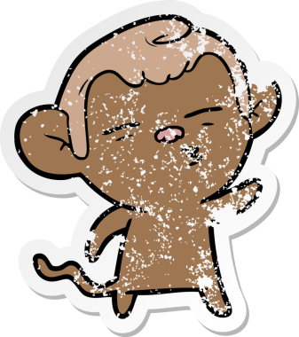 Bir insan tarafından çizilmiş şüpheli bir maymunun sıkıntılı çıkartması.