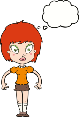 Bir insan tarafından çizilmiş düşünce balonlu güzel kız.