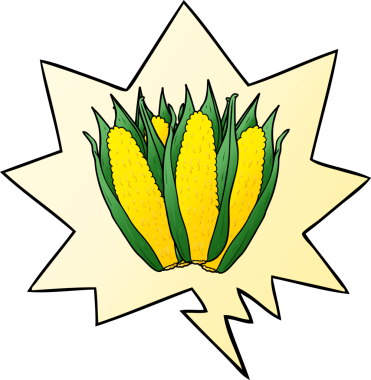 bir insan tarafından çizilmiş, konuşma baloncuklu organik mısır çizgi filmi.