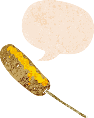 çubuk üzerinde konuşma balonu olan bir çubuk üzerinde çizgi film sosislisi grunge sıkıntı retro stili bir insan tarafından çizilmiş