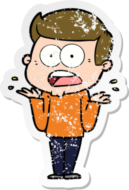 Bir insan tarafından çizilen şok olmuş bir adamın karikatür çıkartması.