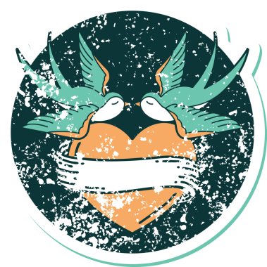 Kederli sembolik dövme stili kırlangıçlar ve bir insan tarafından çizilmiş sancaklı kalp.