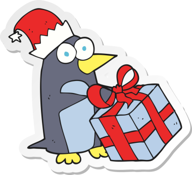 Bir insan tarafından çizilmiş bir karikatür noel pengueni çıkartması.