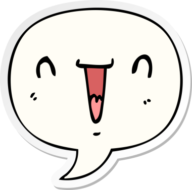 Bir insan tarafından çizilmiş konuşma kabarcığı çıkartmalı sevimli mutlu çizgi film yüzü.