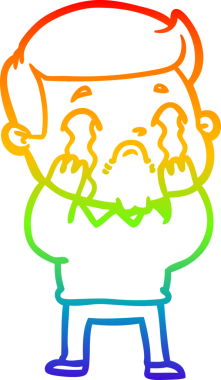 Gökkuşağı gradyan çizimi bir insan tarafından çizilmiş ağlayan bir karikatür adamı çiziyor.