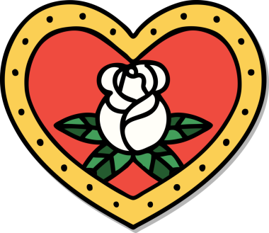 Geleneksel kalp stili dövme çıkartması ve bir insan tarafından çizilmiş çiçekler.