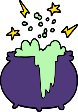 Bir insan tarafından çizilmiş karalama stili cadı kazanı.