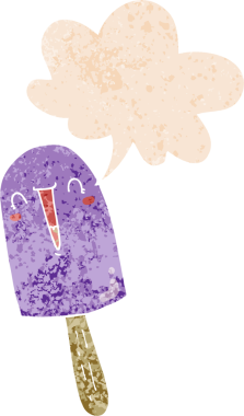 çizgi film mutlu buz lolipop konuşma balonu grunge sıkıntılı retro dokuma tarzı bir insan tarafından çizilmiş