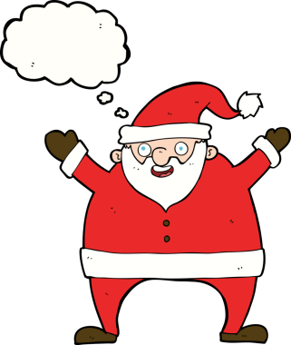 Bir insan tarafından çizilmiş düşünce baloncuklu Noel Baba çizgi filmi.