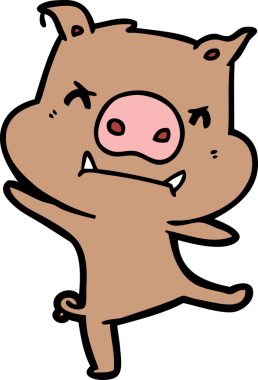 Bir insan tarafından çizilmiş kızgın çizgi film domuzu.