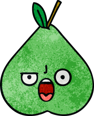 Bir insan tarafından çizilmiş yeşil armut retro grunge desen karikatürü