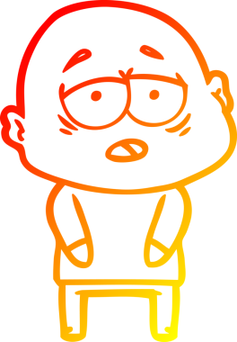 Bir insan tarafından çizilmiş, yorgun, kel bir adamın sıcak çizgi çizimi.