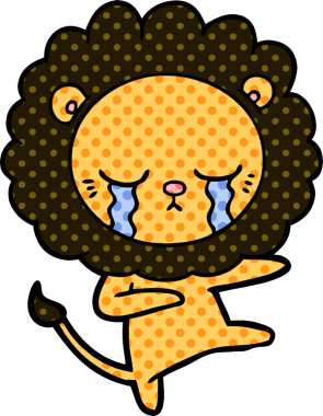 Bir insan tarafından çizilmiş ağlayan çizgi film aslanı.