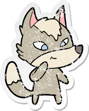 Bir insan tarafından çizilmiş dost canlısı bir kurdun sıkıntılı çıkartması.