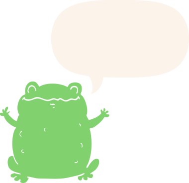 Konuşma baloncuğu olan çizgi film karakurbağası insan tarafından çizilmiş.