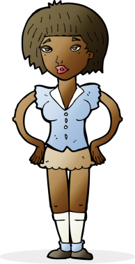 Bir insan tarafından çizilmiş kalçaları olan çizgi film kadını.