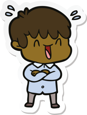 Bir insan tarafından çizilmiş, gülen bir çocuğun çıkartması.