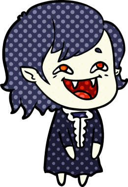 Bir insan tarafından çizilmiş gülen vampir kız çizgi filmi.