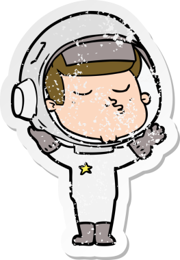 Bir insan tarafından çizilmiş kendinden emin bir astronotun sıkıntılı çıkartması.