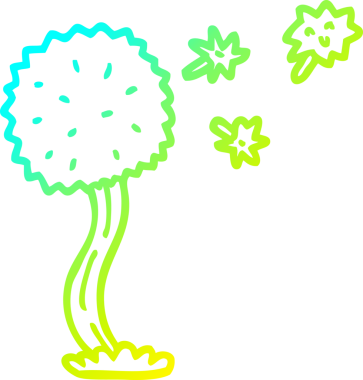 Bir insan tarafından çizilmiş karahindiba üfleyen bir karikatür çizimi.