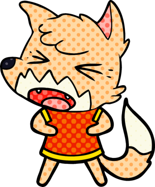 Bir insan tarafından çizilmiş kızgın çizgi film tilkisi.