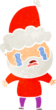 Bir insan tarafından çizilmiş Noel Baba şapkasıyla ağlayan sakallı bir adamın eski çizgi filmi.