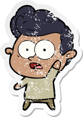 Bir insan tarafından çizilmiş sorular soran bir çizgi film karakterinin sıkıntılı çıkartması.