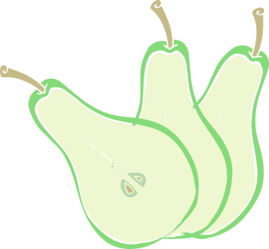 Bir insan tarafından çizilmiş dilimlenmiş armutun düz renk çizimi