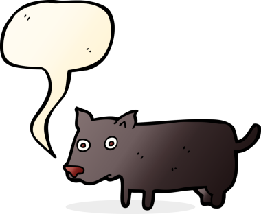 Bir insan tarafından çizilmiş konuşma balonu olan küçük bir köpek.