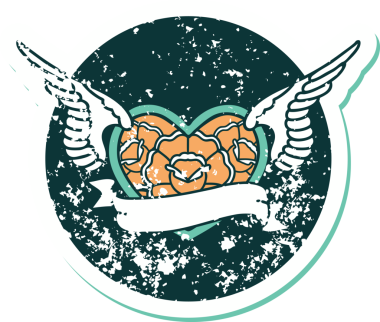 Bir insan tarafından çizilmiş çiçek ve pankartıyla uçan bir kalbin sembolik dövmeli resmi.