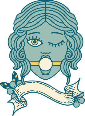 Bir insan tarafından çizilmiş bir top takan göz kırpan kadın yüzü dövmesi.