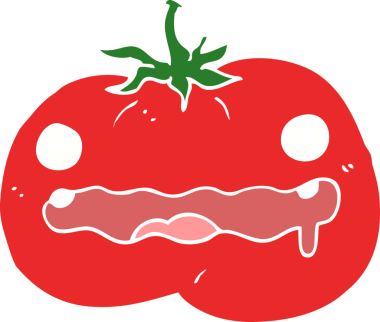 Bir insan tarafından çizilmiş düz renkli çizgi film domatesi