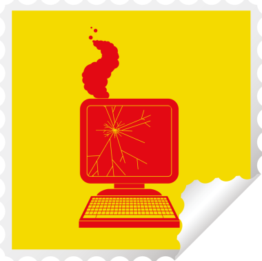 Kırık bilgisayar karesi soyma etiketi bir insan tarafından çizildi