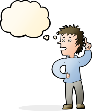 Bir insan tarafından çizilmiş düşünce baloncuğu fikri olan çizgi film çocuğu.