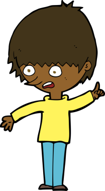 Bir insan tarafından çizilmiş soru işaretli çizgi film çocuğu.