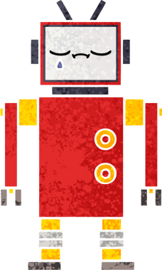 Bir insan tarafından çizilmiş bir robotun retro çizim tarzı karikatürü