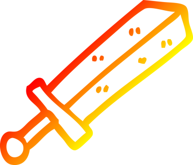 Bir insan tarafından çizilmiş bir kılıcın sıcak eğimli çizgisi.