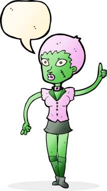 Bir insan tarafından çizilmiş konuşma balonu olan cadılar bayramı kızı.