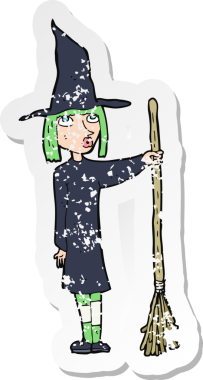 Bir insan tarafından çizilmiş karikatür cadısının gerilmiş çıkartması.