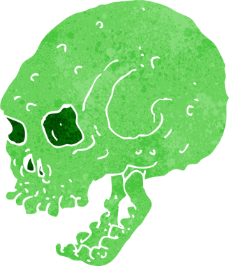 Bir insan tarafından çizilmiş ürkütücü bir kafatası.