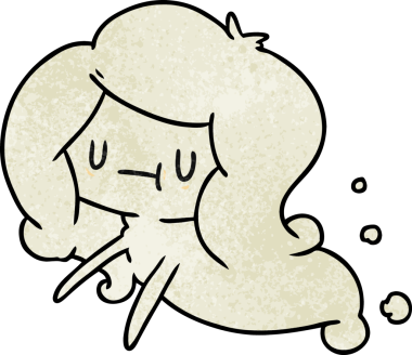 Bir insan tarafından çizilmiş kawai sevimli bir hayaletin desenli çizimi