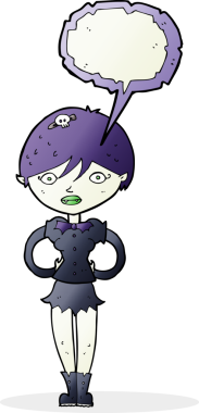 Bir insan tarafından çizilmiş konuşma balonu olan güzel vampir kız.