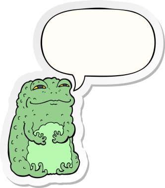 bir insan tarafından çizilmiş konuşma kabarcığı etiketli kendini beğenmiş karikatür kurbağası