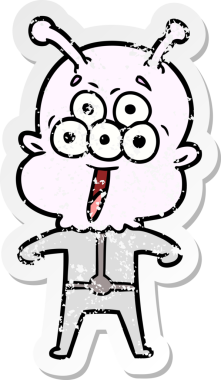 Bir insan tarafından çizilmiş mutlu çizgi film uzaylısının sıkıntılı çıkartması.