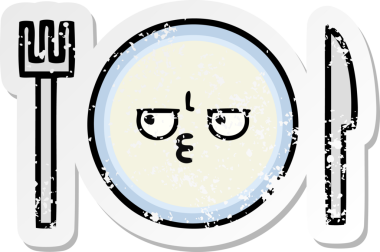 Bir insan tarafından çizilmiş tatlı bir yemek tabağının sıkıntılı çıkartması.