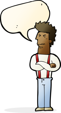 Bir insan tarafından çizilmiş konuşma baloncuğuyla rahatsız bir adam.