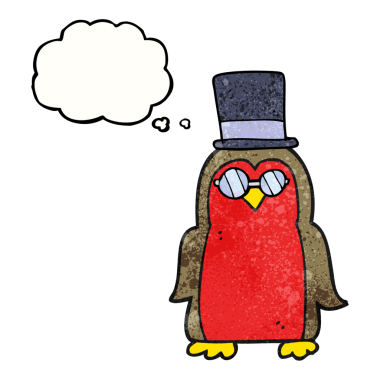 Bir insan tarafından çizilmiş serbest çizim düşünce balonu desenli çizgi robin