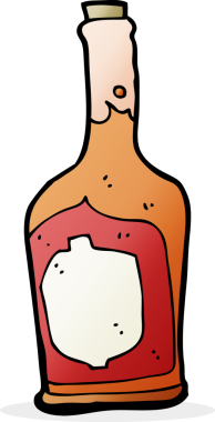 Bir insan tarafından çizilmiş bir şişe rom.