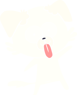 Düz renkli çizgi film köpeğinin dili bir insan tarafından çizilmiş.